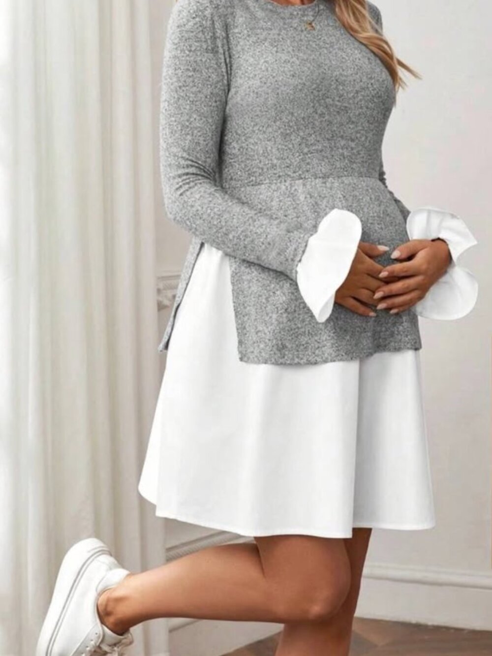 Maternity bell-sleeve 2 tone dress (L/unused)